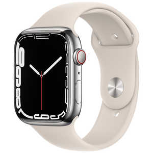 アップル Apple Watch Series 7（GPS+Cellularモデル） 45mmシルバーステンレススチールケースとスターライトスポーツバンド - レギュラー シルバーステンレススチール MKJV3J/A