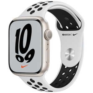 アップル Apple Watch Nike Series 7（GPSモデル）- 45mmスターライトアルミニウムケースとピュアプラチナム/ブラックNikeスポーツバンド - レギュラー MKNA3J/A