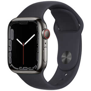 アップル Apple Watch Series 7（GPS + Cellularモデル） 41mmグラファイトステンレススチールケースとミッドナイトスポーツバンド - レギュラー グラファイトステンレススチール MNC23J/A
