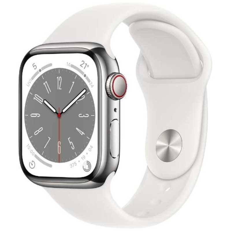 アップル アップル Apple Watch Series 8(GPS + Cellularモデル) 41mmシルバーステンレススチールケースとホワイトスポーツバンド - レギュラー-MNJ53J/A 41mmシルバーステンレススチールケースとホワイトスポーツバンド - レギュラー-MNJ53J/A