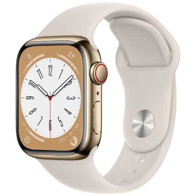 アップル アップル Apple Watch Series 8(GPS + Cellularモデル) 41mmゴールドステンレススチールケースとスターライトスポーツバンド - レギュラー-MNJC3J/A 41mmゴールドステンレススチールケースとスターライトスポーツバンド - レギュラー-MNJC3J/A