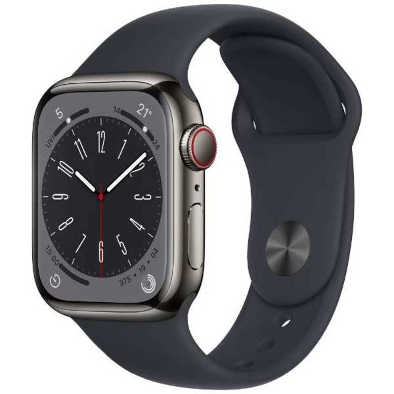 アップル アップル Apple Watch Series 8(GPS + Cellularモデル) 41mmグラファイトステンレススチールケースとミッドナイトスポーツバンド - レギュラー-MNJJ3J/A 41mmグラファイトステンレススチールケースとミッドナイトスポーツバンド - レギュラー-MNJJ3J/A