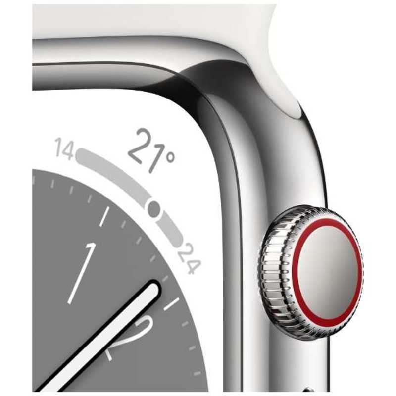 アップル アップル Apple Watch Series 8(GPS + Cellularモデル) 45mmシルバーステンレススチールケースとホワイトスポーツバンド - レギュラー-MNKE3J/A 45mmシルバーステンレススチールケースとホワイトスポーツバンド - レギュラー-MNKE3J/A
