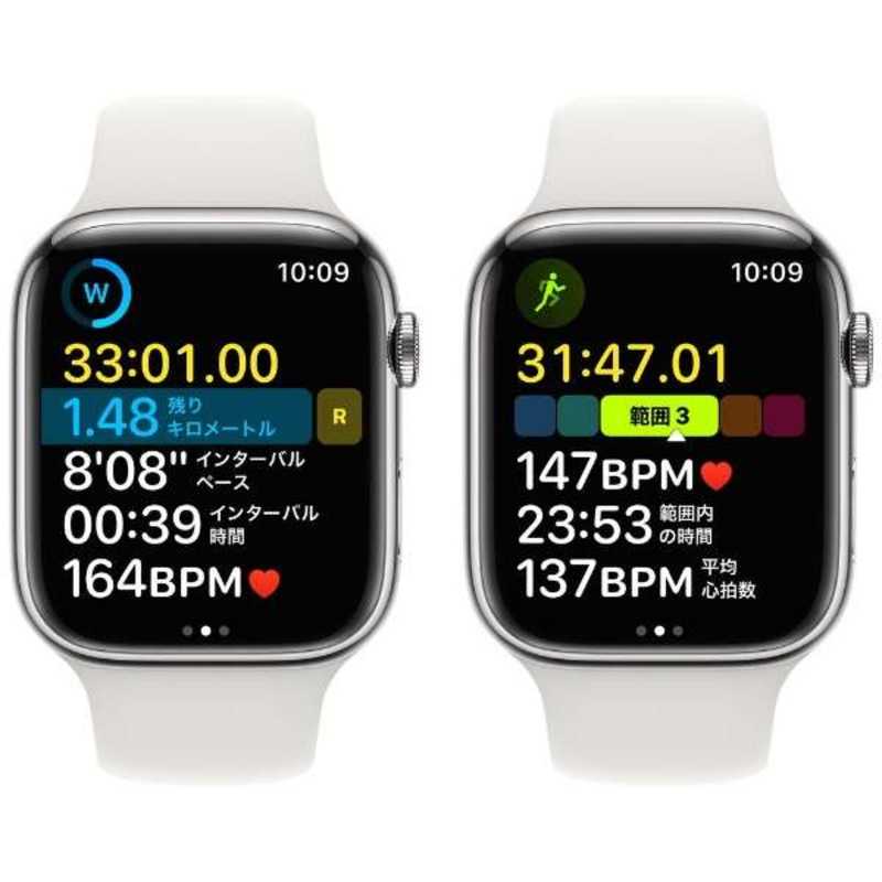 アップル アップル Apple Watch Series 8(GPS + Cellularモデル) 45mmシルバーステンレススチールケースとホワイトスポーツバンド - レギュラー-MNKE3J/A 45mmシルバーステンレススチールケースとホワイトスポーツバンド - レギュラー-MNKE3J/A