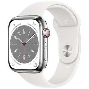 アップル Apple Watch Series 8(GPS + Cellularモデル) 45mmシルバーステンレススチールケースとホワイトスポーツバンド - レギュラー-MNKE3J/A