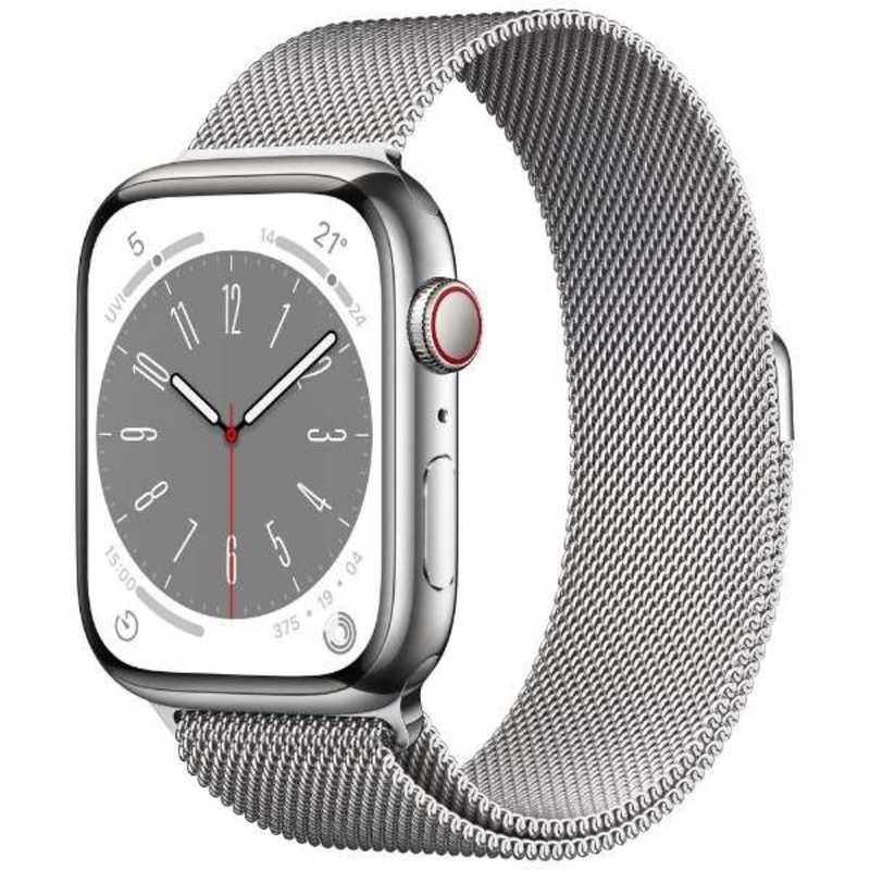 アップル アップル Apple Watch Series 8(GPS + Cellularモデル) 45mmシルバーステンレススチールケースとシルバーミラネーゼループ-MNKJ3J/A 45mmシルバーステンレススチールケースとシルバーミラネーゼループ-MNKJ3J/A