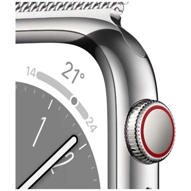アップル アップル Apple Watch Series 8(GPS + Cellularモデル) 45mmシルバーステンレススチールケースとシルバーミラネーゼループ-MNKJ3J/A 45mmシルバーステンレススチールケースとシルバーミラネーゼループ-MNKJ3J/A