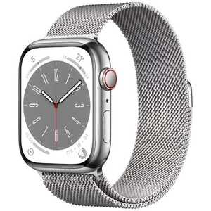 アップル Apple Watch Series 8(GPS + Cellularモデル) 45mmシルバーステンレススチールケースとシルバーミラネーゼループ-MNKJ3J/A
