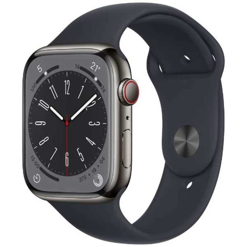 アップル アップル Apple Watch Series 8(GPS + Cellularモデル) 45mmグラファイトステンレススチールケースとミッドナイトスポーツバンド - レギュラー-MNKU3J/A 45mmグラファイトステンレススチールケースとミッドナイトスポーツバンド - レギュラー-MNKU3J/A