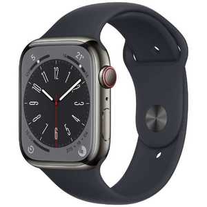 アップル Apple Watch Series 8(GPS + Cellularモデル) 45mmグラファイトステンレススチールケースとミッドナイトスポーツバンド - レギュラー-MNKU3J/A