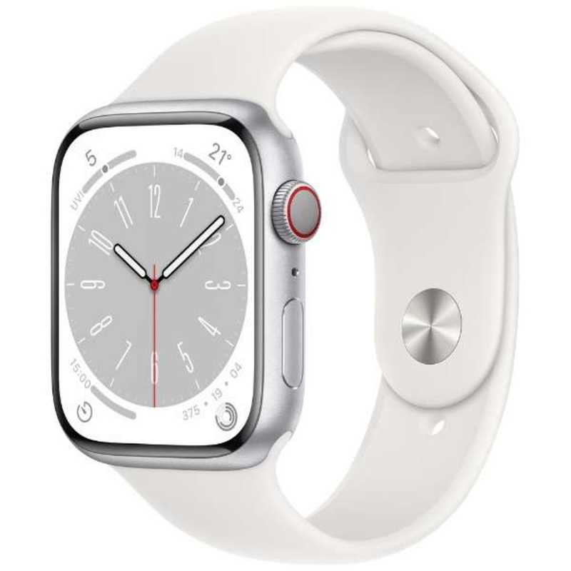 アップル アップル Apple Watch Series 8(GPS + Cellularモデル) 45mmシルバーアルミニウムケースとホワイトスポーツバンド - レギュラー-MP4J3J/A 45mmシルバーアルミニウムケースとホワイトスポーツバンド - レギュラー-MP4J3J/A