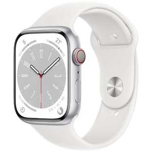 アップル Apple Watch Series 8(GPS + Cellularモデル) 45mmシルバーアルミニウムケースとホワイトスポーツバンド - レギュラー-MP4J3J/A