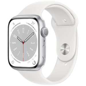 アップル Apple Watch Series 8(GPSモデル) 45mmシルバーアルミニウムケースとホワイトスポーツバンド - レギュラー-MP6N3J/A