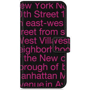 CASEMARKET Samsung Galaxy A20 スリム手帳型ケース New York Typography - ピンク スリム ダイアリー SCV46-BCM2S2633-78