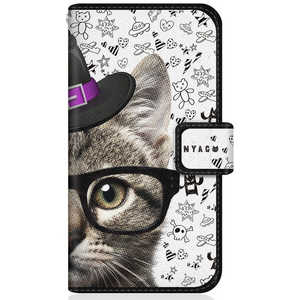 CASEMARKET Samsung Galaxy A20 NYAGO スリム手帳型ケース ノート キュート メガネ フェイス キャット キュート バック イラスト SCV46-BNG2S2248-78