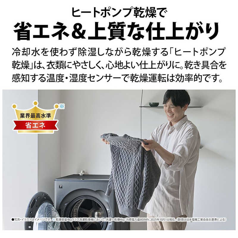 シャープ　SHARP シャープ　SHARP ドラム式洗濯乾燥機 (左開き) 洗濯8.0kg 乾燥4.0kg ヒートポンプ乾燥 プラズマクラスター 洗剤自動投入 グレイングレー ES-8XS1-HL ES-8XS1-HL