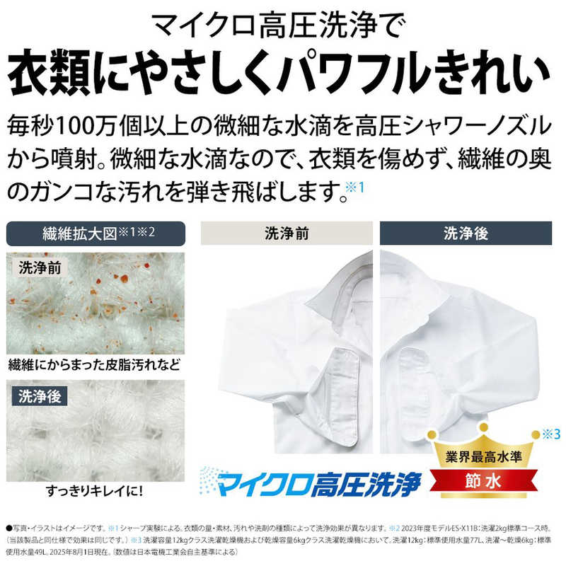 シャープ　SHARP シャープ　SHARP ドラム式洗濯乾燥機 (左開き) 洗濯12.0kg 乾燥6.0kg ハイブリッド乾燥NEXT プラズマクラスター 洗剤自動投入 グレイングレー ES-12X1-HL ES-12X1-HL