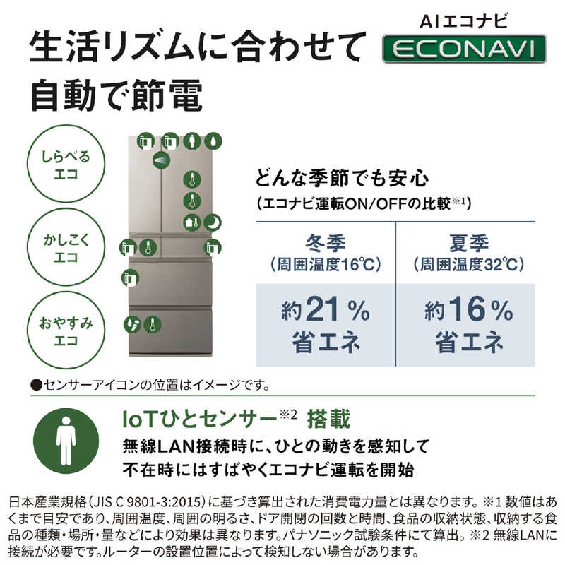パナソニック　Panasonic パナソニック　Panasonic 冷蔵庫 6ドア 450L フレンチドア(観音開き) HYタイプ ナノイーX 幅65cm ヘアラインシャンパン NR-F45HY3-N NR-F45HY3-N