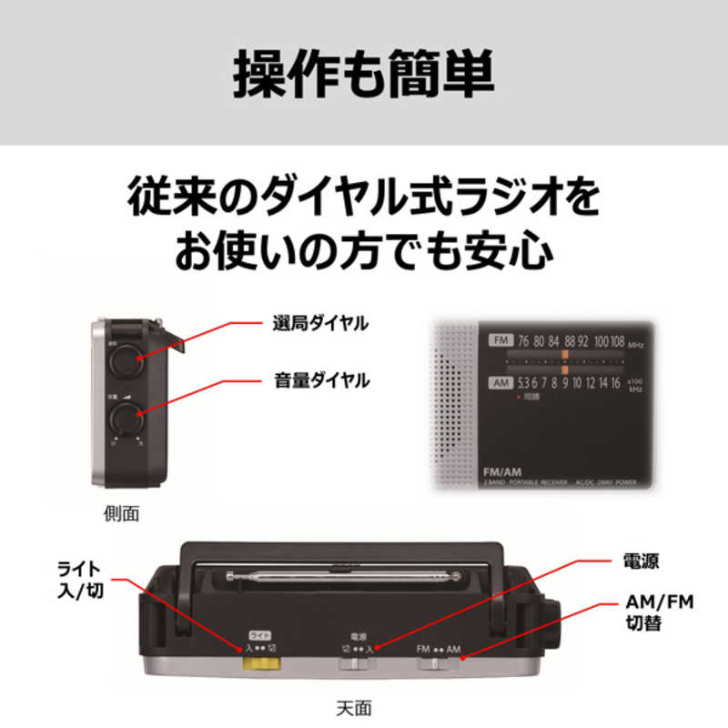 東芝　TOSHIBA 東芝　TOSHIBA LEDライト付きホームラジオ シルバー [ワイドFM対応 /AM/FM] TY-HR4-S TY-HR4-S