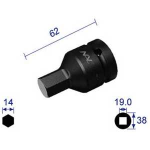 長堀工業 ヘキサゴンレンチソケット 差込角19.0x対辺14mm 614C