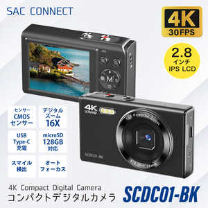 SAC CONNECT オリジナルコンパクトデジタルカメラレトロな画質から4Kまで対応 ブラック SCDC01-BK SAC CONNECT オリジナルコンパクトデジタルカメラレトロな画質から4Kまで対応 ブラック SCDC01-BK