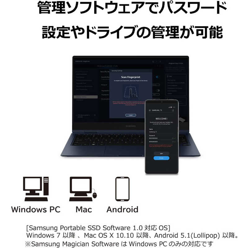 SAMSUNG SAMSUNG 外付けSSD USBC＋USBA接続 T7 Shield(Android/Mac/Win) ブラック［4TB/ポータブル型］ MUPE4T0SIT MUPE4T0SIT