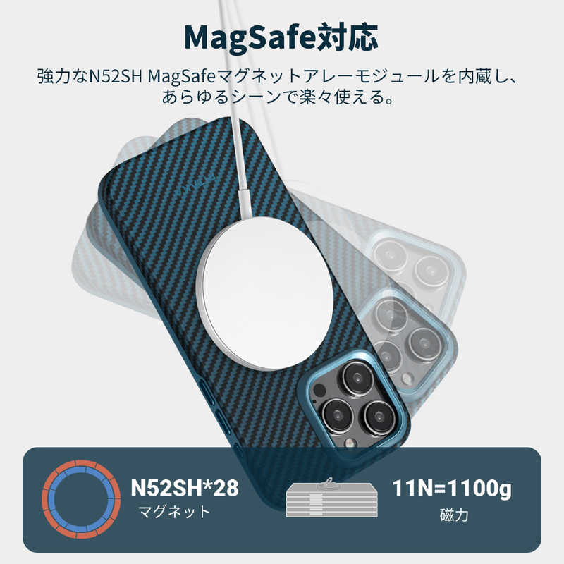 PITAKA PITAKA MagEZ Case 4 Pro for iPhone 15 Pro(6.1インチ) アラミド繊維ケース ［ Twill］ 1500D Black/Blue KI1508PPA KI1508PPA