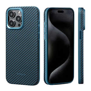 PITAKA MagEZ Case 4 Pro for iPhone 15 Pro Max(6.1インチ) アラミド繊維ケース ［ Twill］ 1500D Black/Blue KI1508PMPA
