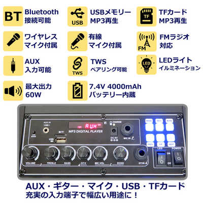 CICONIA サークルLEDパーティースピーカー(ワイヤレスマイク・有線