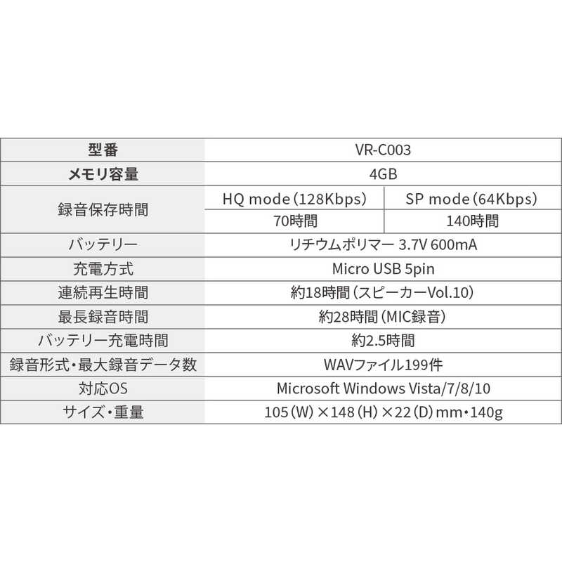 ベセトジャパン ベセトジャパン 電卓型ボイスレコーダー ホワイト [4GB] VR-C003WH4GB VR-C003WH4GB