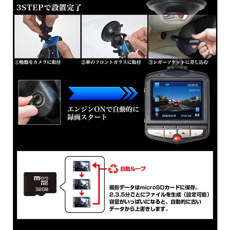 サンコー サンコー ドライブレコーダー [Full HD（200万画素） /駐車監視機能付き /一体型] AKWDRCAR AKWDRCAR