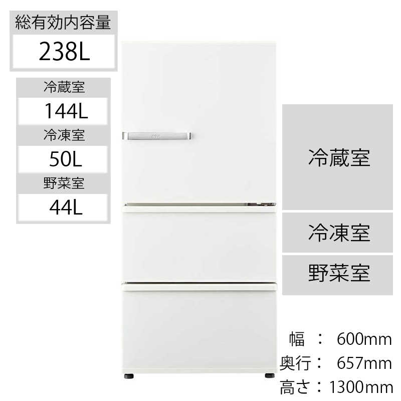 アクア　AQUA アクア　AQUA 3ドア冷蔵庫 SVシリーズ [右開き/238L] AQR-SV24H-W アンティークホワイト AQR-SV24H-W アンティークホワイト