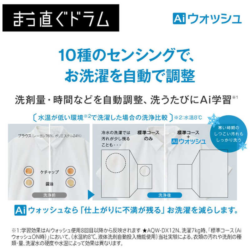 アクア　AQUA アクア　AQUA ドラム式洗濯乾燥機 シルキーブラック 洗濯12.0kg 乾燥6.0kg ヒートポンプ乾燥(左開き) AQW-DX12N K AQW-DX12N K