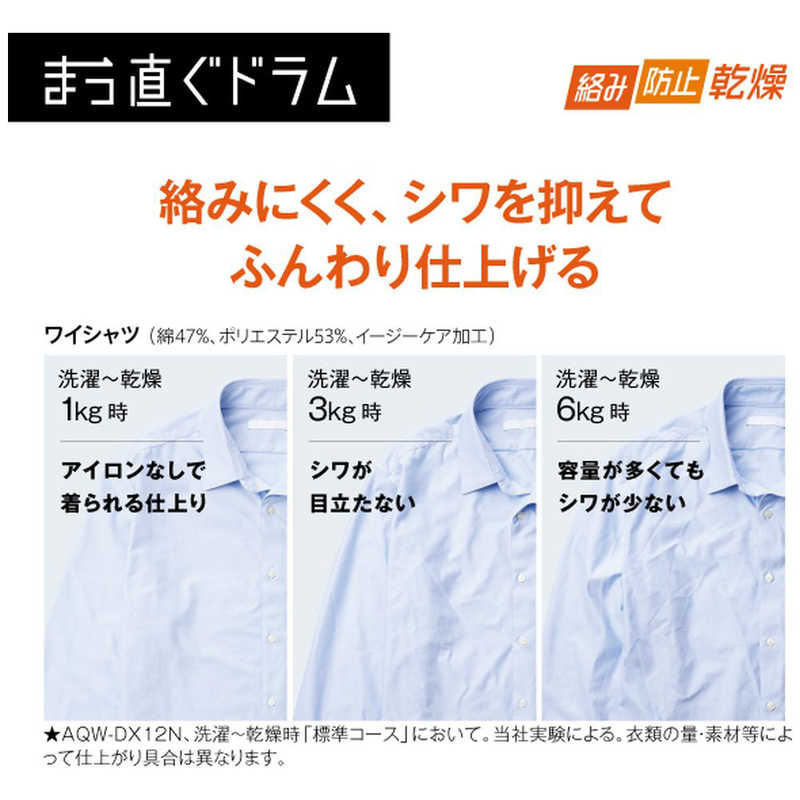 アクア　AQUA アクア　AQUA ドラム式洗濯乾燥機 シルキーブラック 洗濯12.0kg 乾燥6.0kg ヒートポンプ乾燥(左開き) AQW-DX12N K AQW-DX12N K