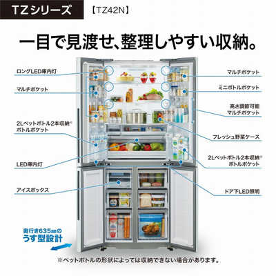 アクア AQUA 冷蔵庫 4ドア フレンチドア(観音開き) 420L AQR-TZ42N-S