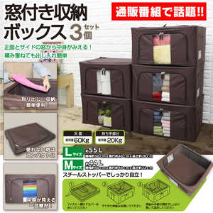 ヒロコーポレーション 窓付き収納ボックス3個セットLサイズ HDL20062