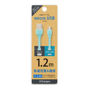 PGA microUSB コネクタ USB フラットケーブル 1.2m ブルー PG-MUC12M08
