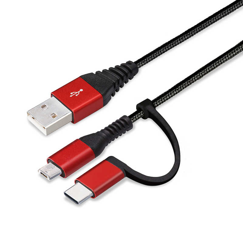 PGA PGA 変換コネクタ付き 2in1 USBタフケーブル(Type-C&micro USB) PG-CMC01M01BK PG-CMC01M01BK