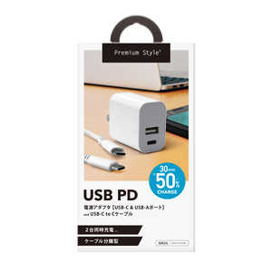 PGA USB PD 電源アダプタ USB-C & USB-Aポート USB-C & USB-Cケーブル付き ホワイト PG-PDA18AD4W