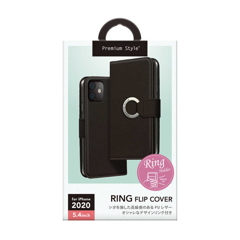 PGA PGA iPhone 12 mini 5.4インチ対応 リングフリップカバー Premium Style ブラック PG-20FFP05BK PG-20FFP05BK