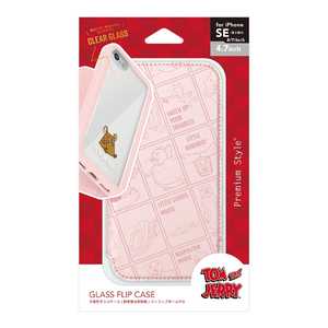 PGA iPhone SE/8/7/6s/6用 ガラスフリップケース トムとジェリー/ピンク Premium Style PG-WGF20M01TAJ