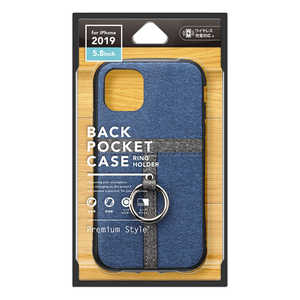 PGA iPhone 11 Pro 5.8インチ用 ポケット&リング付ハイブリッドタフケース デニム調ブルー PG-19APT04BL デニム調ブルｰ