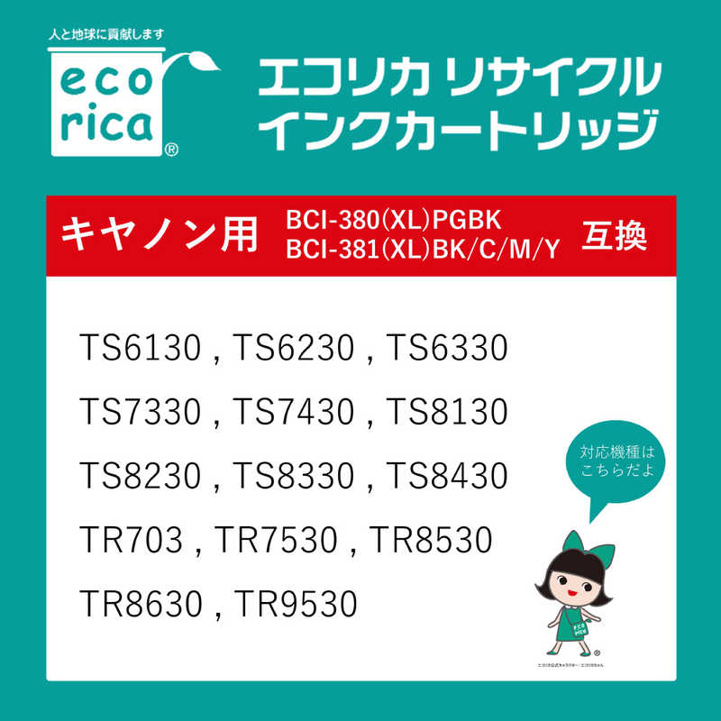 エコリカ エコリカ 互換リサイクルインクカートリッジ [キヤノン BCI-380PGBK] ブラック  ECI-C380B ECI-C380B