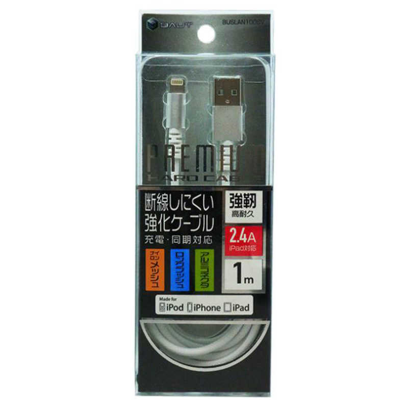 ティレイズ ティレイズ ［ライトニング］ ケーブル 充電・転送 2.4A （1m）MFi認証　シルバー BUSLAN100SV BUSLAN100SV
