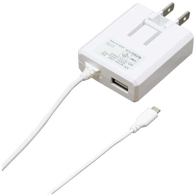 ティレイズ ティレイズ ［micro USB/USB給電］ケーブル一体型AC充電器＋USBポート 2.4A （1.8m/1ポート）　ホワイト BACM1U2418WH BACM1U2418WH