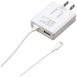 ティレイズ ［micro USB/USB給電］ケーブル一体型AC充電器＋USBポート 2.4A （1.8m/1ポート）　ホワイト BACM1U2418WH