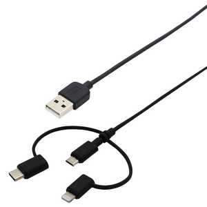 WANTOBE Type-C&Lightning変換付き3Wayケーブル 1.0m BK WCLM3WC1002BK WANTOBE Type-C&Lightning変換付き3Wayケーブル 1.0m BK WCLM3WC1002BK