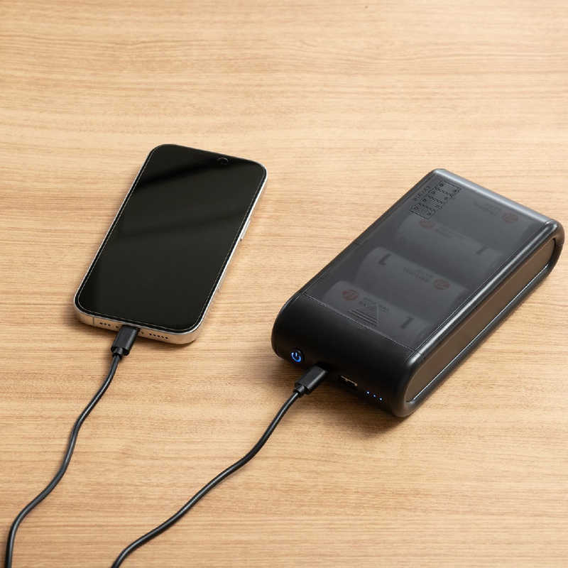 ORIGINALBASIC ORIGINALBASIC 単1形乾電池式モバイル充電器 ドカでん ［2ポート］ OB-DMC1-K OB-DMC1-K