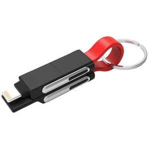 GWORKER Tuna ストラップ型 6in1 通信・充電ケーブル 黒×レッド GWC-6S3BR