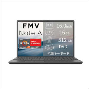 �x�m�� FUJITSU FMV NoteA �m16.0�^ / Win11 Home / AMD Ryzen 7 / �������F16GB / SSD�F512GB / 2026�N6�����f���n �u���C�g�u���b�N FMVA75L2BB